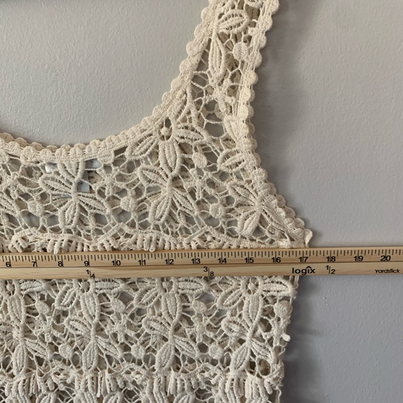 Solitaire Cream Crochet Boho Cottage Swim Coverup Sheer Dress Cotton Medium - Picture 7 of 8